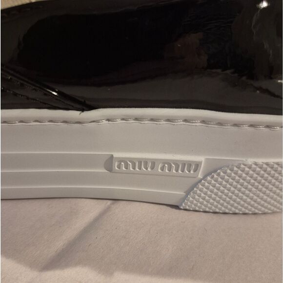 Miu Miu Metallic Cap Toe Patent Platform slip on Sneakers Black 37.5 7.5 Womens - Picture 9 of 14